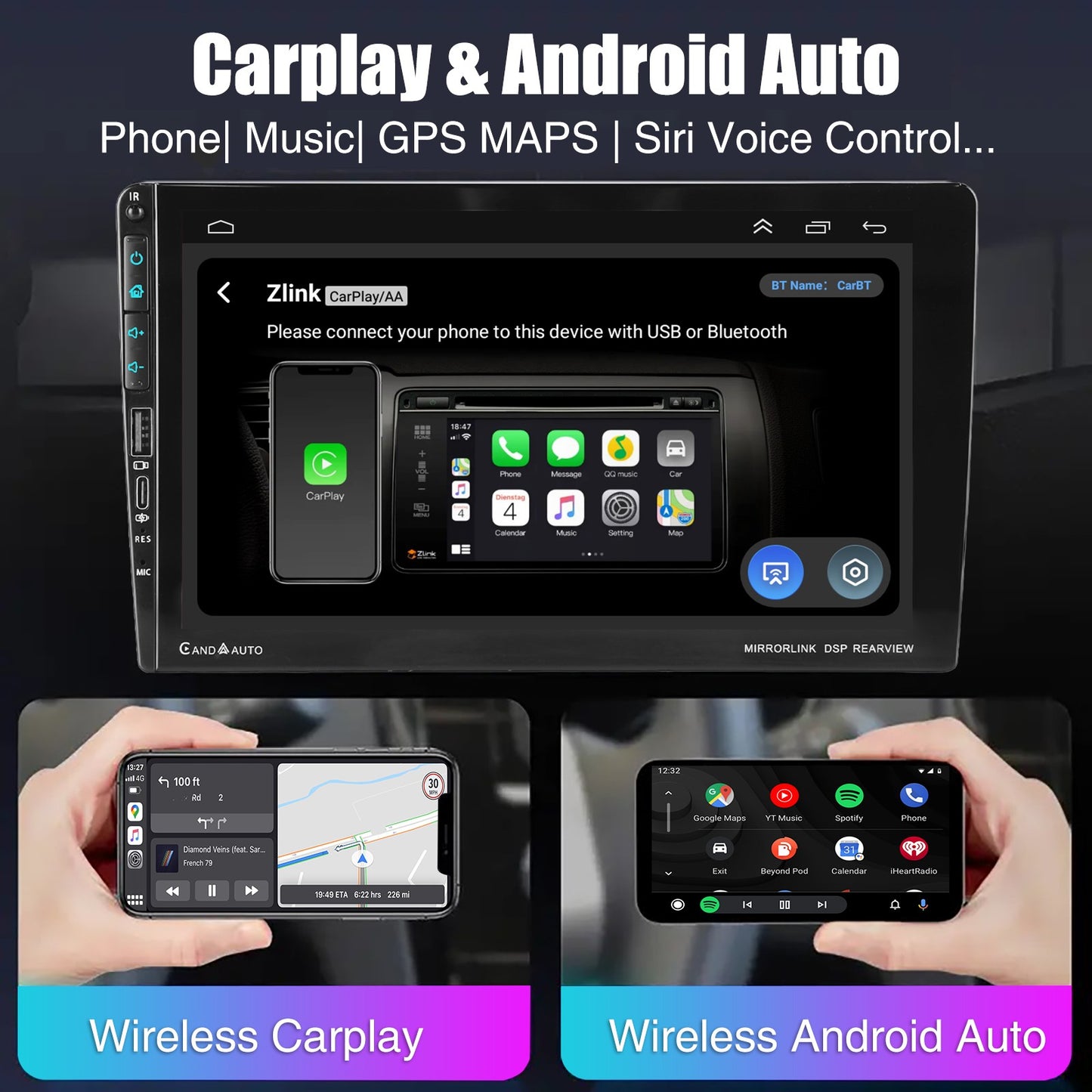 4+64G For Honda CR-V CRV 2007-2011 Android14 Carplay 9" Car Stereo Radio WiFi BT USB GPS Navigation IPS Touch Screen FM/RDS SWC