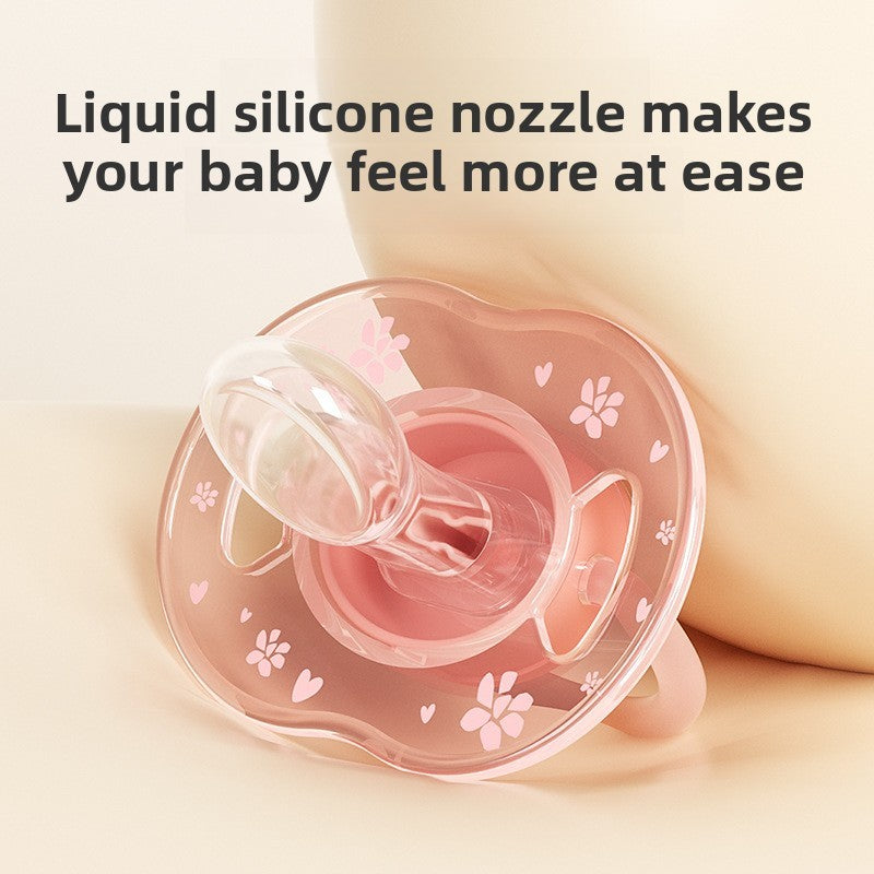 1pc Cute Baby Pacifier Liquid Silicone Nipple Flat Head with Dust-Proof Lid Flower Pattern PP Handle Soother for 3 month above