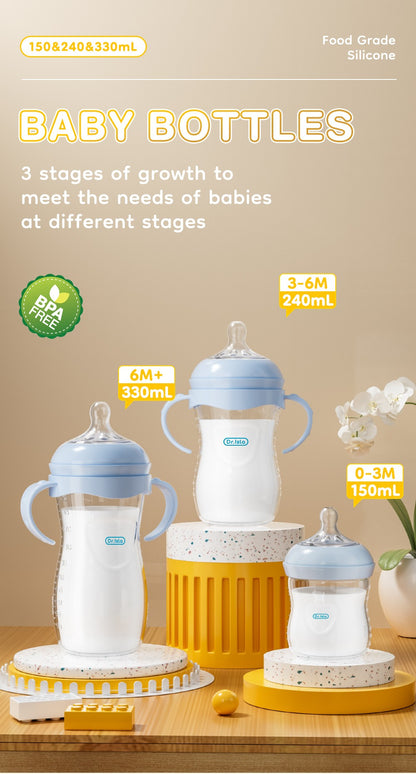 MAMIJOY 150/240/330ML Baby Bottle With Handle Anti-bloating?Anti-drop Clear Scale Milk Bottle Feeding Baby Bottles BPA-FREE PP15