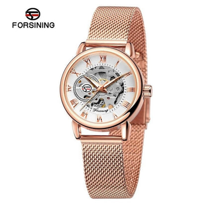 Forsining 099L Girl Bracelet Mechanical Watch With Manual Hand Wind Mechanical Wristwatch Mesh strap Female Watch Reloj Mujer