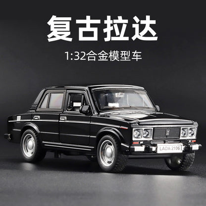 1:32 LADA 2106 Liga Clássica Modelo de Carro de Brinquedo de Metal Fundido Som e Luz Puxar para Trás Brinquedo Infantil Miniatura Modelo de Veículo Presente para Crianças