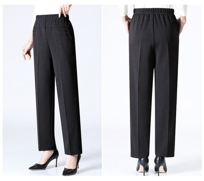 6XL 7XL 8XL Middle-aged Elderly Women's Trousers Spring Autumn Elastic High Waist Straight Pants Mother Winter Warm Fleece Pants
