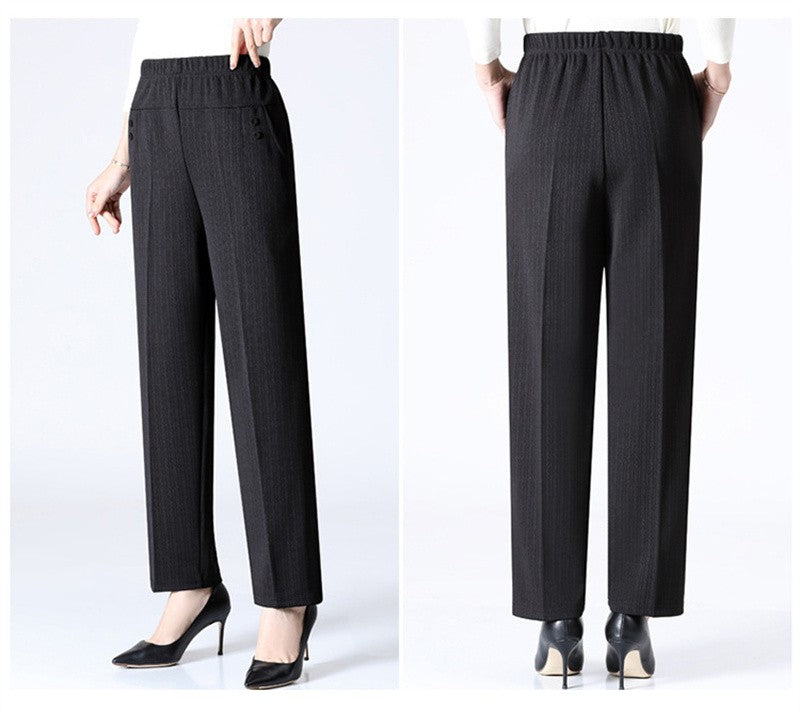 6XL 7XL 8XL Middle-aged Elderly Women's Trousers Spring Autumn Elastic High Waist Straight Pants Mother Winter Warm Fleece Pants