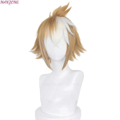 Gorou Cosplay Wig Game Genshin Impact Gorou Short Brown White Wig with Ears Synthetic Hair Heat Resistant Halloween Role Play