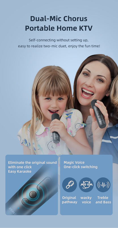 ZEALOT-S62M Karaoke Machine Portable Bluetooth 5.3 Speaker System with 1-2 Wireless Microphones Home Family festival Gifts