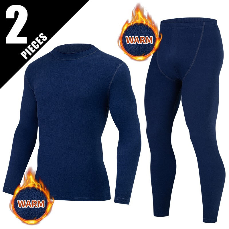 2-piece Autumn/Winter Men's Classic Fashion Basic Warm Underwear Set Loose Large Half High Collar Top T-shirt Elastic Waist Pant