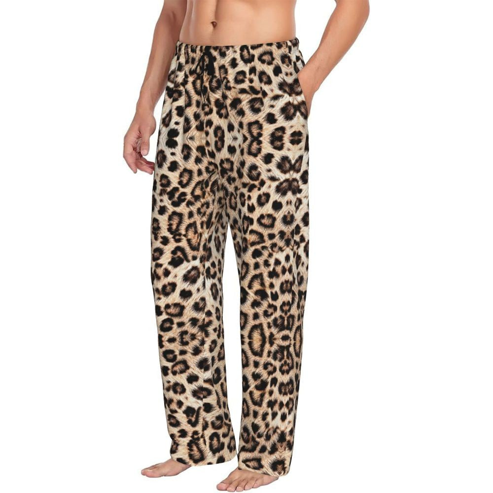 Custom Leopard Print Pajama Pants Men's Animal Skin Sleepwear Lounge Sleep Bottoms Stretch with Pockets