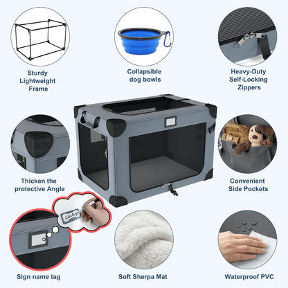 30 Inch Soft Dog Crate, Collapsible Travel Kennel for Medium Dogs, 3-Door with Mesh Windows, Blanket & Bowl