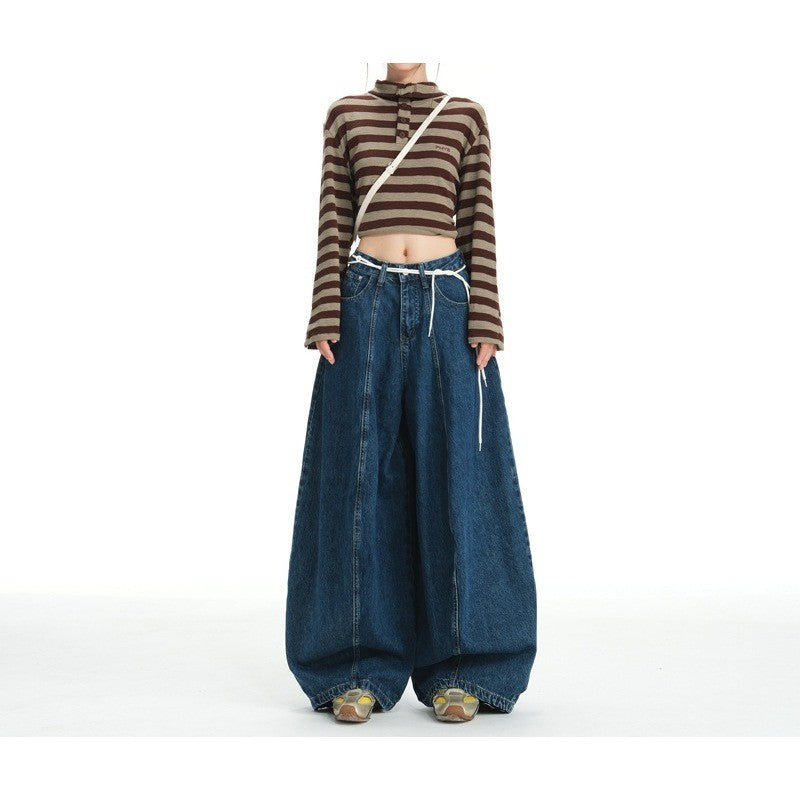 Autumn and winter women's retro washed wide-leg jeans loose and thin lazy wind scimitar balloon pants mopping pants long