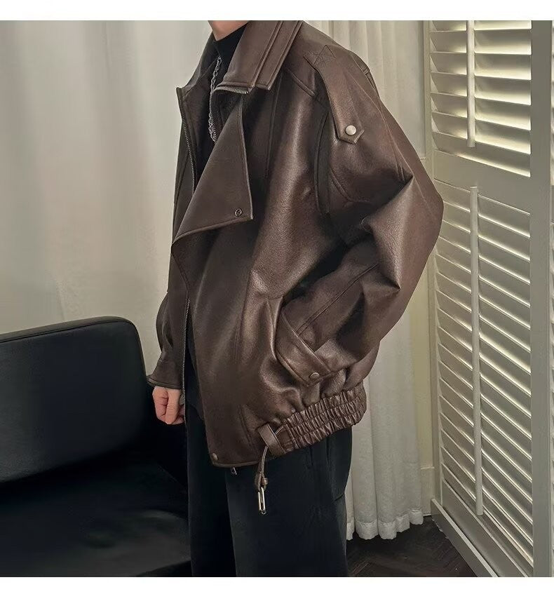 Spring and Autumn Retro PU Jacket Casual Zipper Locomotive Leather Clothes