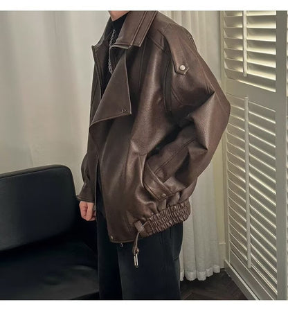 Spring and Autumn Retro PU Jacket Casual Zipper Locomotive Leather Clothes