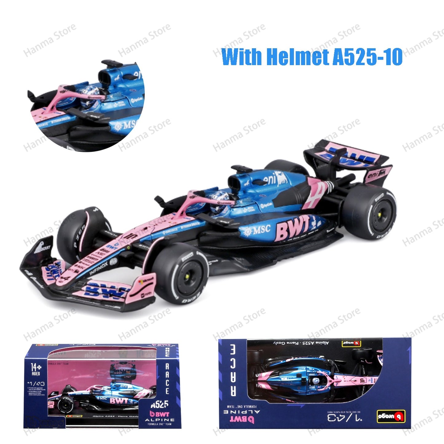 Bburago 1:43 F1 BWT Alpine Modelo Com Capacete 2025 Miniatura de Liga Carro de Corrida de Fórmula Brinquedo MCL39 W16 SF25 RB21 Japonês