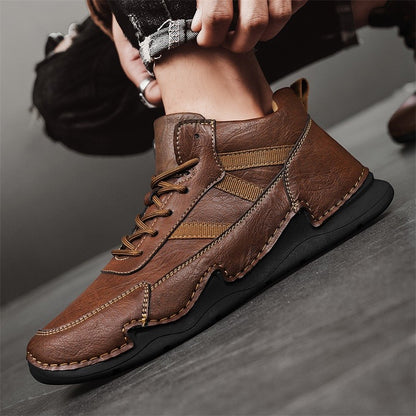 Handmade Mens Low Top Sneakers Classic Mens Leather High Top Shoes Fashion Outdoor Motorcycle Boots Lace Up Non-Slip Ankle Boots