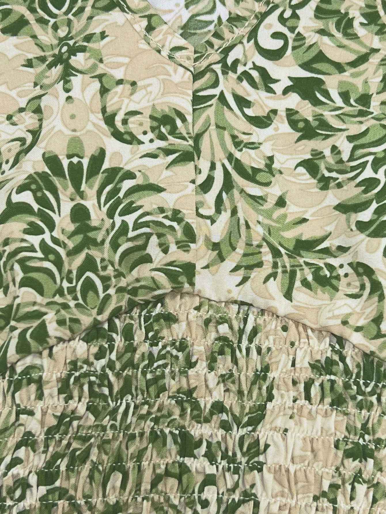 2025 vintage printed dress fashionable and elegant V-neck short sleeved jumpsuit long skirt women's clothing