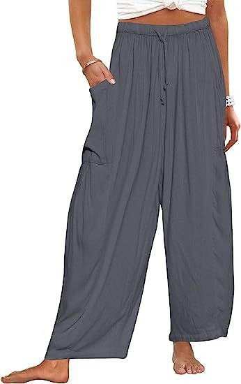 Women's Stretched-waist Pleated High-waisted Wide-leg Trousers Spring Autumn Fashion Cotton Linen Pocket Casual Trousers Woman