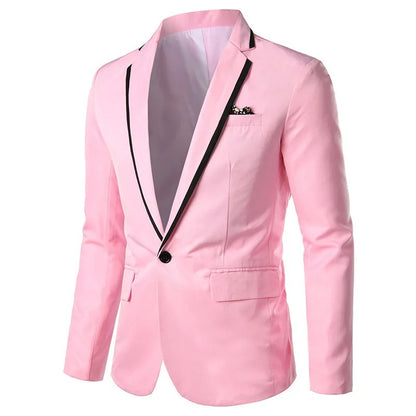 Cross-Border Color Block Single Suit 2024 Men's Casual Western-Style Long Sleeve Slimming Business Jacket Smooths Your Silhouett