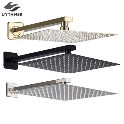 Chuveiro Quadrado de Teto 8"/10"/12" Ultrafino para Banheiro com Braço de Chuveiro Acessórios de Torneira Montado na Parede