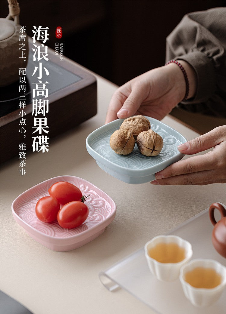 Sea Wave Little High Foot Fruit Dishes Handmade Pastry Plate Candy Bar Food Storage Tray Hospitality Dishes Cafes Ornaments Gift