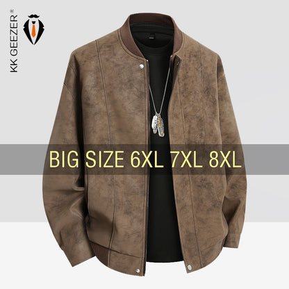 Leather Jacket Men Suede Coats Spring Windbreaker Oversized 6XL 7XL 8XL Plus Size Street Moto Autumn Brand Waterproof Softshell