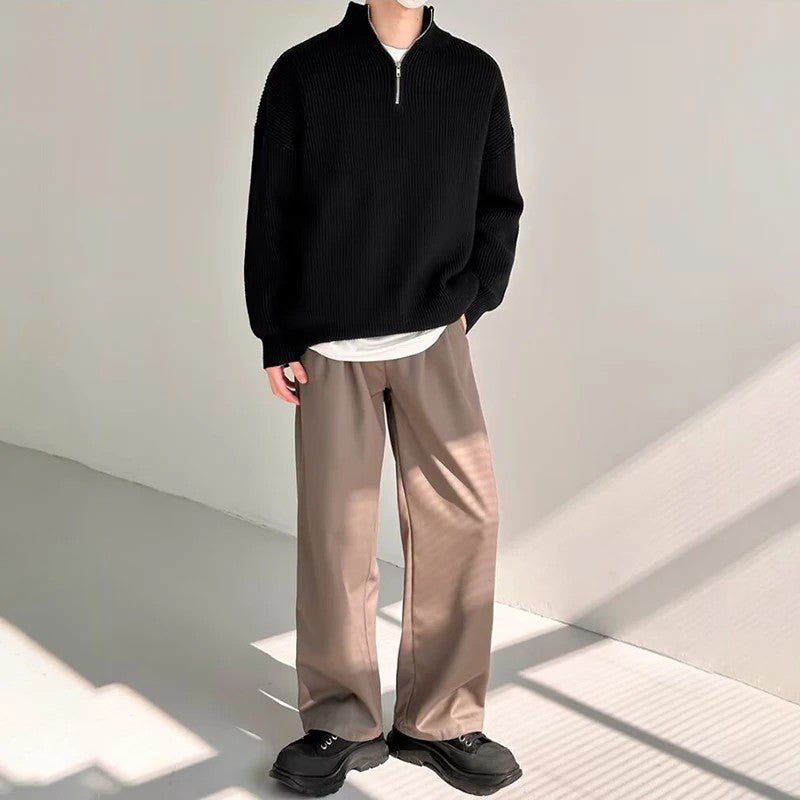 Half Zipper Men's Knitwear Sweater Autumn Solid Color Knitted Pullover Japanese Harajuku Sweaters Hip-Hop Streetwear Pullovers