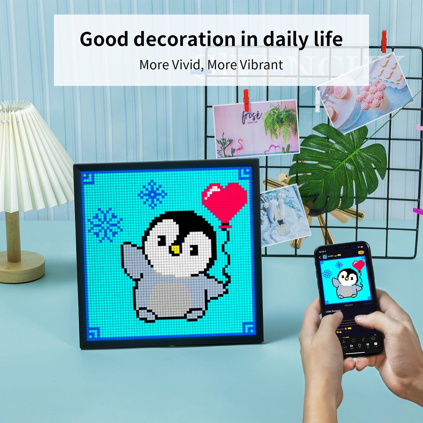 Divoom Pixoo 64 WiFi Pixel Art Display Moldura Digital WiFi com Controle via Aplicativo, Painel de LED 64 x 64 para Decoração de Sala de Jogos