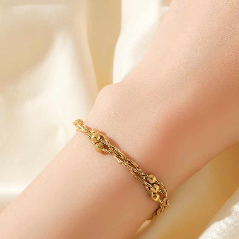 Pulseira de Corrente de Contas de Aço Inoxidável 316L EILIECK para Mulheres, Charme de Metal Banhado a Ouro 18K, Joia Moderna com Design Exclusivo