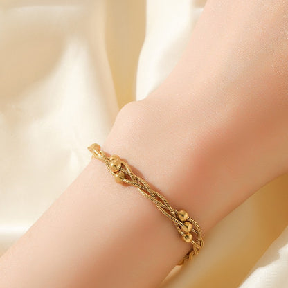 Pulseira de Corrente de Contas de Aço Inoxidável 316L EILIECK para Mulheres, Charme de Metal Banhado a Ouro 18K, Joia Moderna com Design Exclusivo