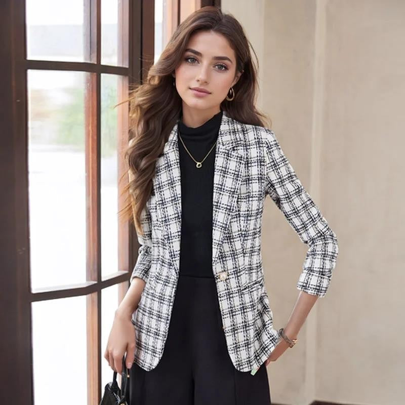 Woolen Plaid Small Suit Jacket for Women in Spring and Autumn 2025 New Short Style Korean Version Plus Size Retro Women's Suit