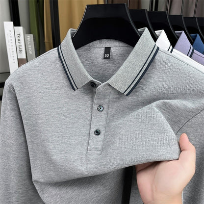 100% pure cotton high-quality brand men's long sleeve polo shirt autumn fashion striped original design golf top casual T-shirt