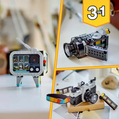 LEGO retro camera 3-in-1 set of miniature building block models for children's birthday gifts, children's collection toy set