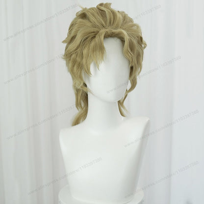 Peruca de Cosplay do Anime Dio Brando 40cm Masculina Curta Dourada Resistente ao Calor Cabelo Sintético