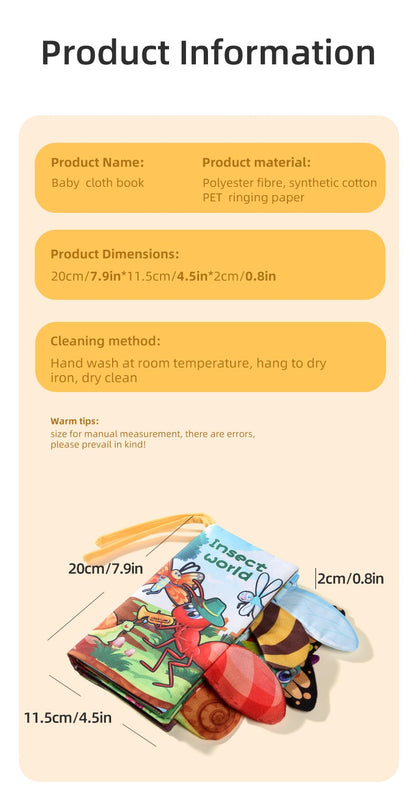Baby Cloth Book Baby Toys 0-3 Year Old Infant Early Education Toys 6 Pages Cloth Book