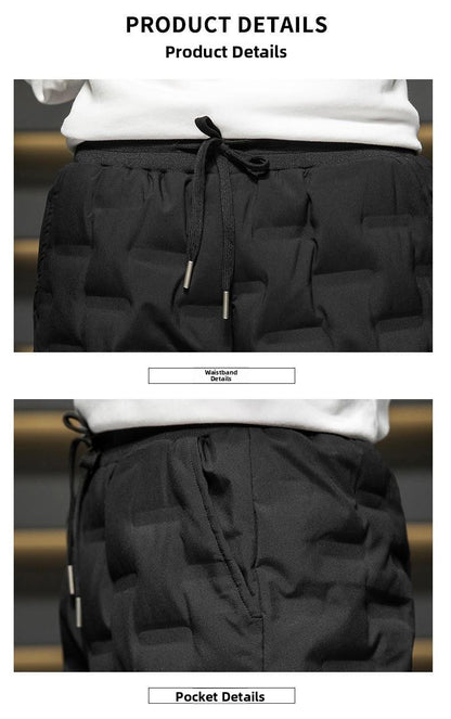 Men's Outdoor Casual down Trousers Windproof Waterproof Winter Warm Cotton Pants Dstring Waist Long Polyester Fiber