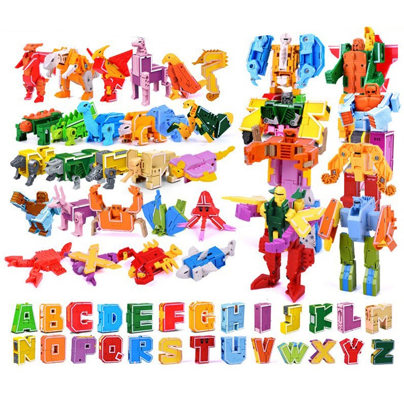 26 GUDI Inglês Carta Alfabeto Transformação Robô Dinossauro Deformação Animal Figura de Ação Aprenda A-Z Conjunto de Brinquedos