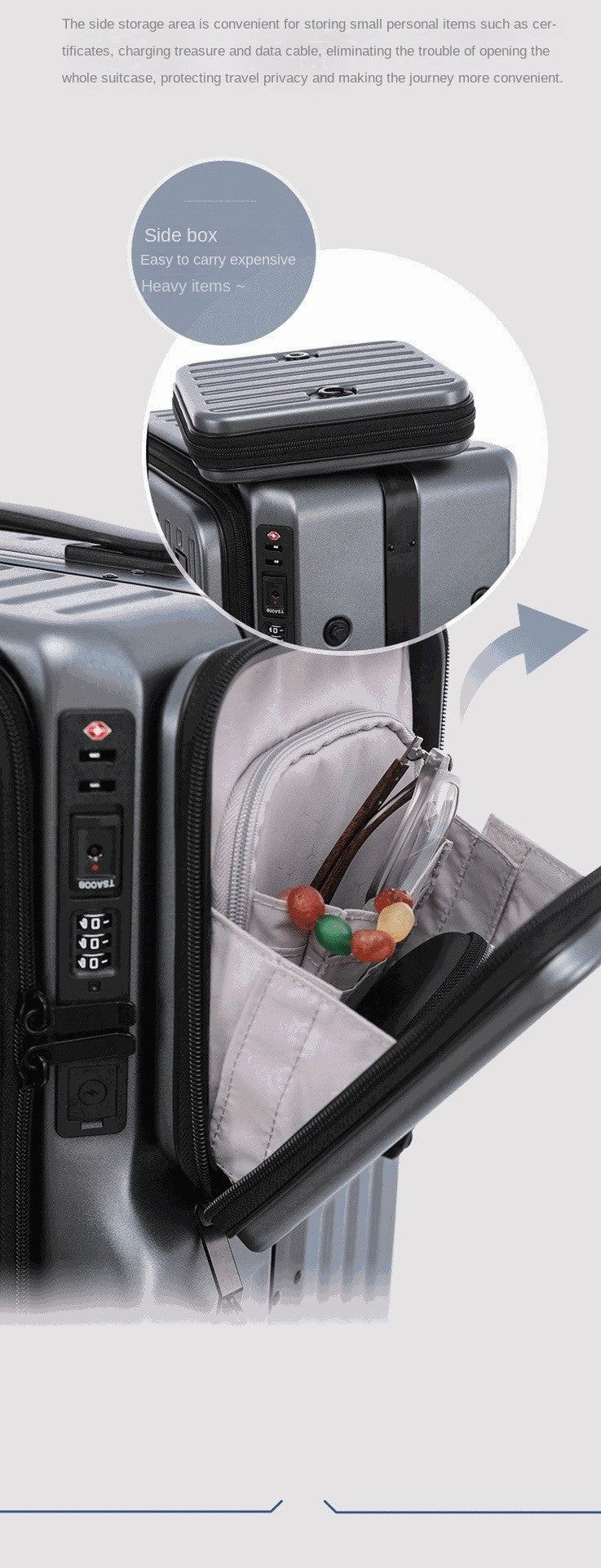 Mala de Viagem Multifuncional com Abertura Frontal para Laptop Carregamento USB Mala de Carrinho de 20 Polegadas ABS + PC para Viagem