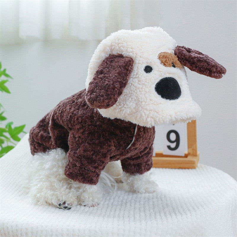 Roupinha de Fleece Super Macio para Animais de Estimação Cachorrinho Outono Inverno Pelúcia Quente Macacão para Cães Quatro Patas Dinossauro Unicórnio Cosplay Roupa para Gatos