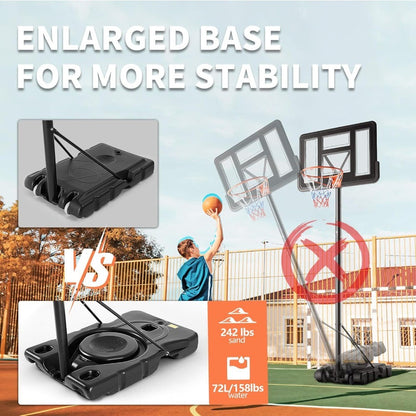 10FT Adjustable Height Portable Basketball Hoop Outdoor for Adult, 44 Inch Shatterproof Backboard w/Shock Absorbent Rim