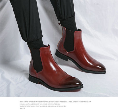 Botas masculinas Chelsea com sola vermelha, tornozelo, bico redondo para negócios, estilo Aura, sapatos masculinos tamanho 38-46, botas masculinas
