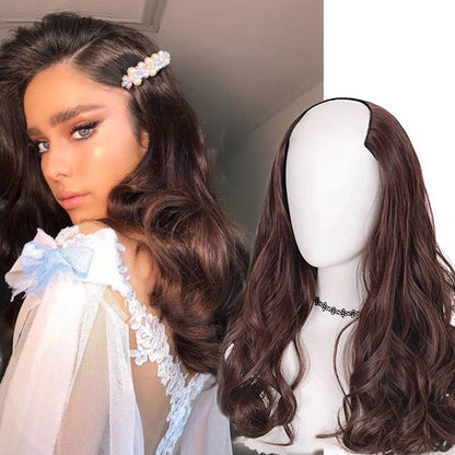Cabelo Sintético Extensões de Cabelo Falsas Tic-Tac Postiço Meia Peruca em V Extensão Ondulada Natural Fios Falsos em Grampos Mulheres