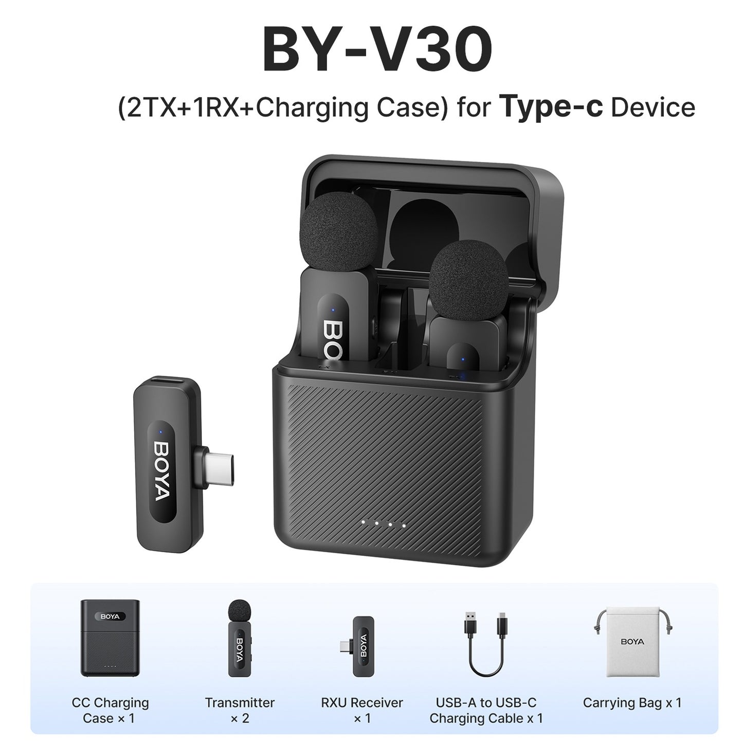 BOYA BY-V3 Microfone de Lapela Sem Fio com Cancelamento de Ruído Recarregável para iPhone Android Câmera Transmissão ao Vivo Vlogging