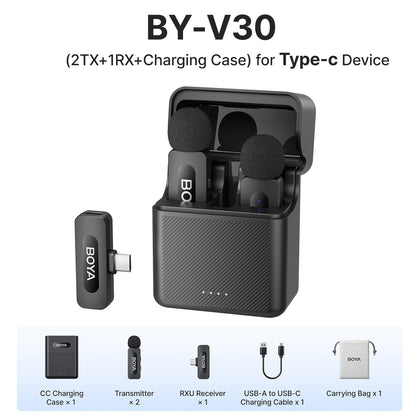 BOYA BY-V3 Microfone de Lapela Sem Fio com Cancelamento de Ruído Recarregável para iPhone Android Câmera Transmissão ao Vivo Vlogging