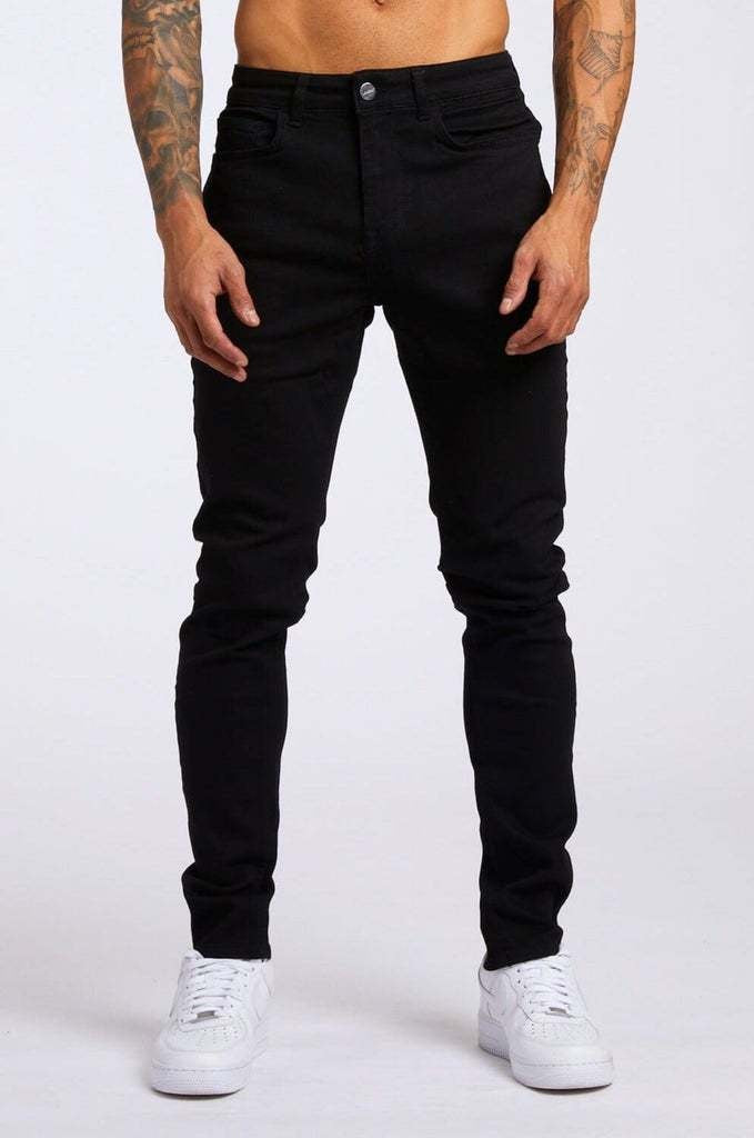 Calça Jeans Masculina Elástica Skinny Cor Sólida Calça Lápis Elástica Jeans Slim Fit Corrida Streetwear Calça Jeans Casual Preto