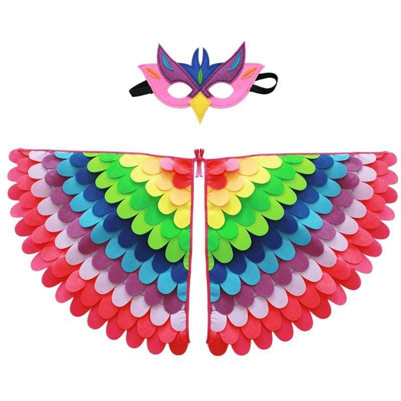 Bird Cosplay Costume Stage Performance Owl Peacock Wings Bird Felt Cape with Mask for Girls Boys Halloween Party Cloak