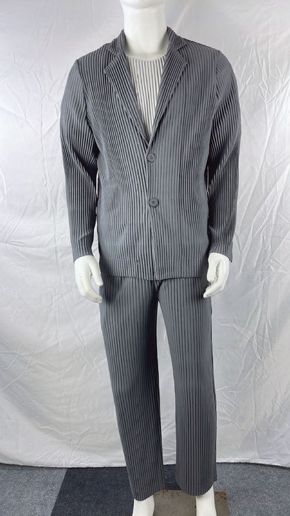 Miyake New 2025 Spring Suit Long Sleeve Pleated Pleated Men's Jacket Lapel Pleated Solid Color Fashion Loose Plisse Casual Top