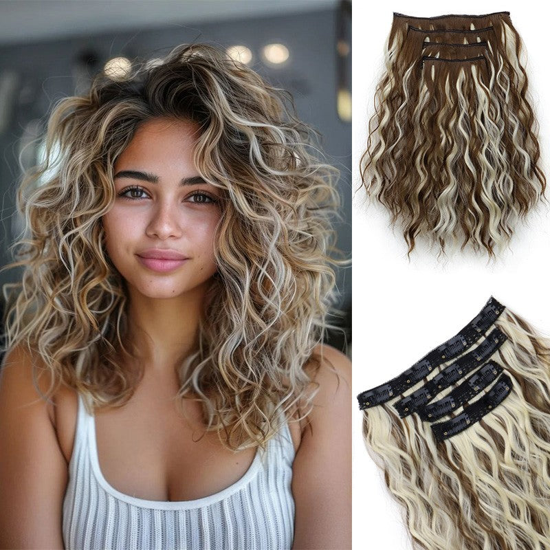 WIGSIN 12 polegadas sintético 4 pçs/conjunto de extensões de cabelo curto crespo ondulado castanho médio estilo de cabelo volumoso para mulheres