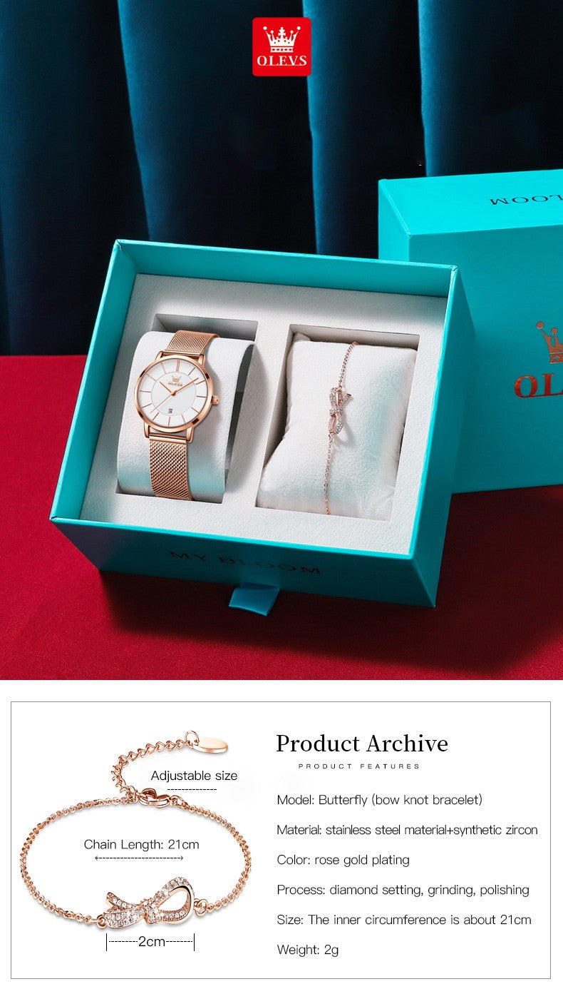 OLEVS Woman Watch 5869 Elegant Fashion Quartz Wristwatch Waterproof Date Watches For Woman Set Bracelet Watch Box Gifts Original