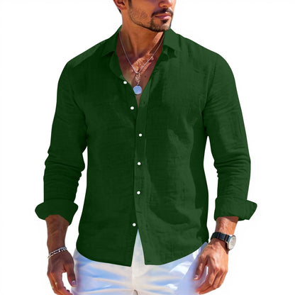 Men's tops long sleeve new style shirt cotton linen cool solid color loose lapel casual beach style cardigan spring and summer