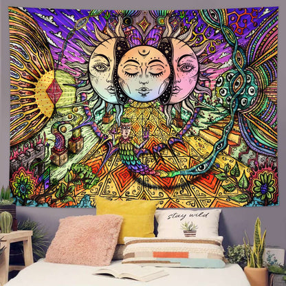 1pc Bohemian Mandala Tapestry, Retro Plant Flower psychedelic Tapestry, Hippie Style Room Decoration Wall Hanging