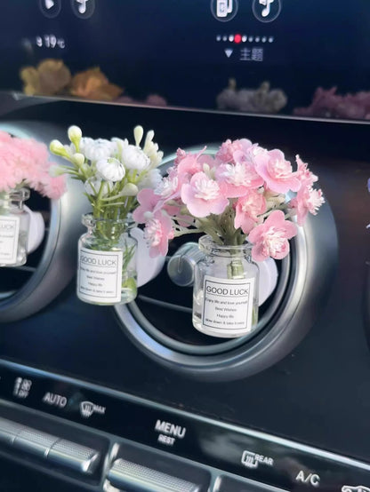 Enfeites de clipe de saída de ar do console central do carro, flores simuladas, clipe de carro, enfeites de vaso de vidro de jasmim, respira bebê para meninas, decorações