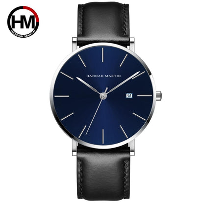 Classic Bauhaus Design Men Watch Dark Blue  Japan Quartz Waterproof Stainless Steel Fashion Business Calendar Ultra Thin Watches